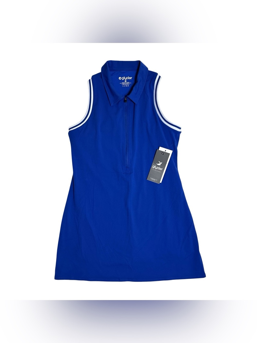 Glyder NWT Women’s Ace Polo Dress In Vibrant Blue/White Lined Sz.L Tenniscore